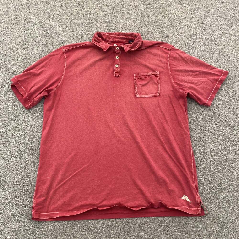 Tommy Bahama Men's Size Large Red Short Sleeve Collared Summer Polo Shirt